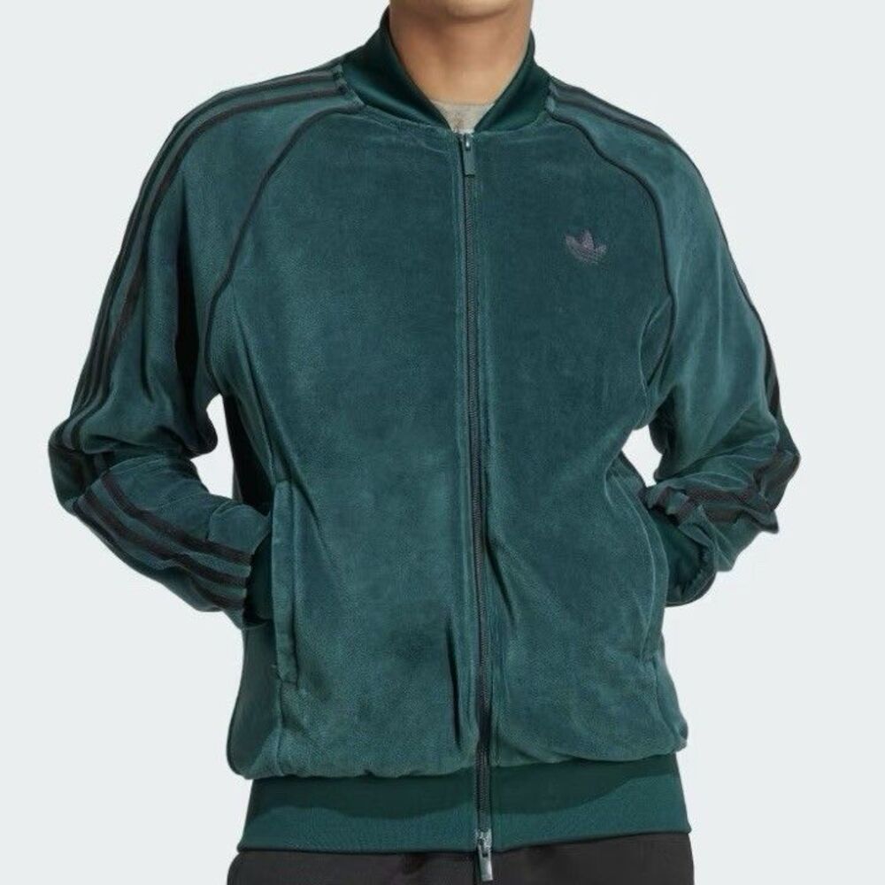 Adidas SST Adicolor Men’s Size XL Velour Aurora Ivy Green Full-Zip Track Top